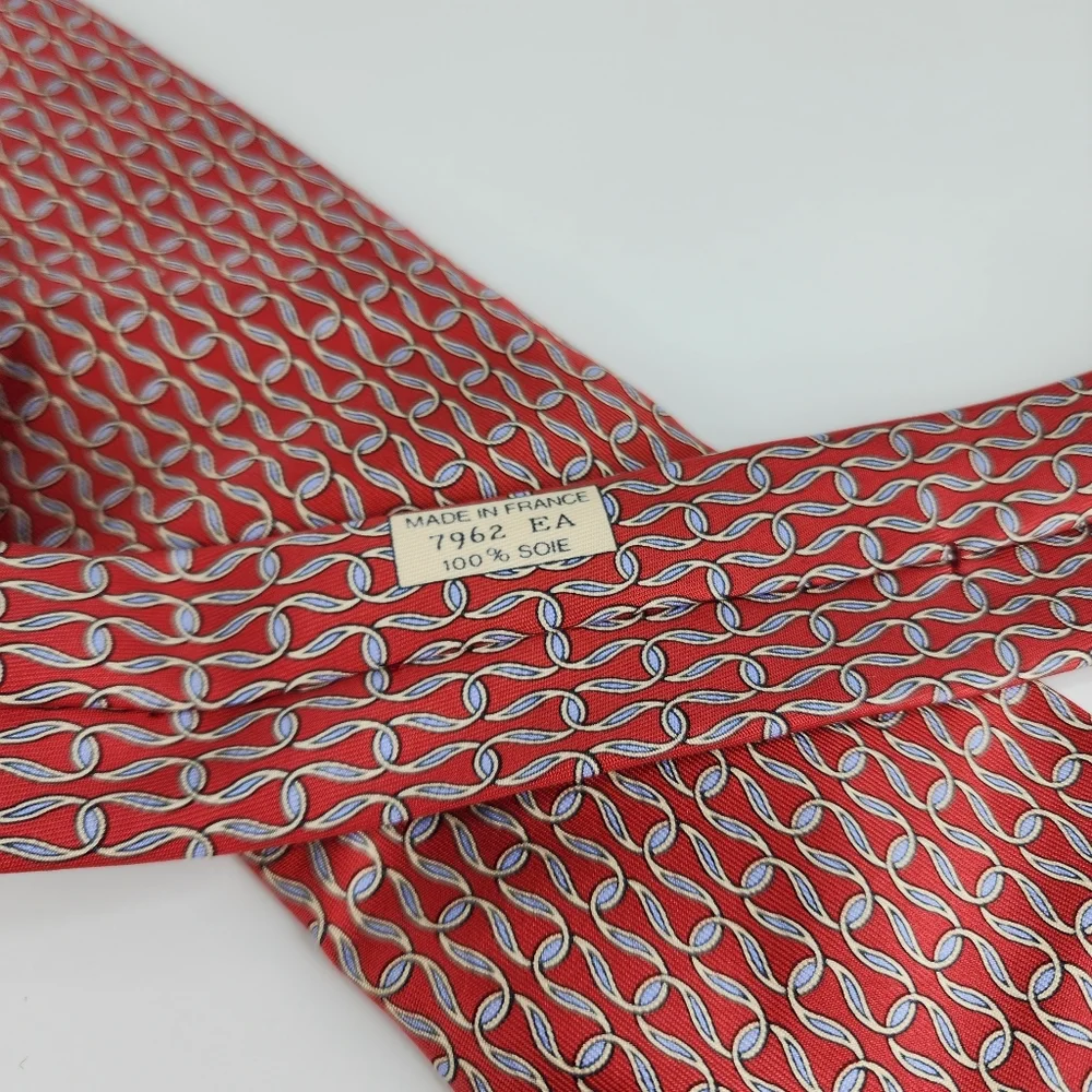 HERMES Red & Blue Silk Tie.